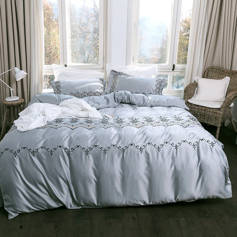 4 stks AB kant zijde borduurwerk luxe beddengoed sets queen king size dekbedovertrek set bed rok set kussensloop beddengoed 4 stks AB kant zijde borduurwerk luxe beddengoed sets queen king size dekbedovertrek set bed rok set kussensloop beddengoed