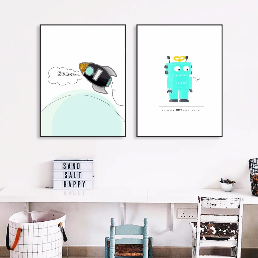 Por Kid Robot Pictures Lots From Hero Robot Rocket Minima Canvas Art Print Painting Poster Wall Pictures For Kids Room Home Decorative
