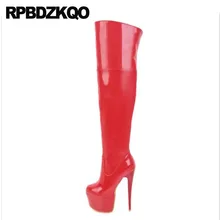 Туфли на высоком каблуке; красные танцевальные ботфорты на шпильке 15 см; большие размеры; Женские Сапоги выше колена; большие размеры 12-44; 13-45