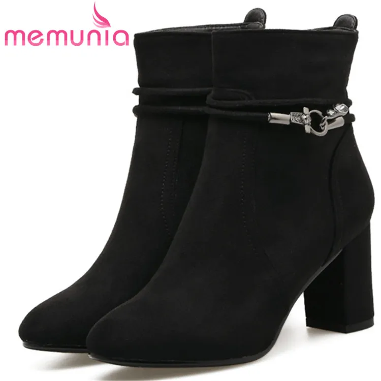 

MEMUNIA PU soft leather ankle boots fashion shoes woman high heels boots zip solid womens boots female large size 34-41