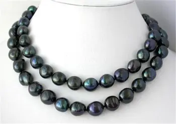 

8-9mm baroque black rice freshwater pearl necklace 32"Noble style Natural Fine jewe fast SHIPPING