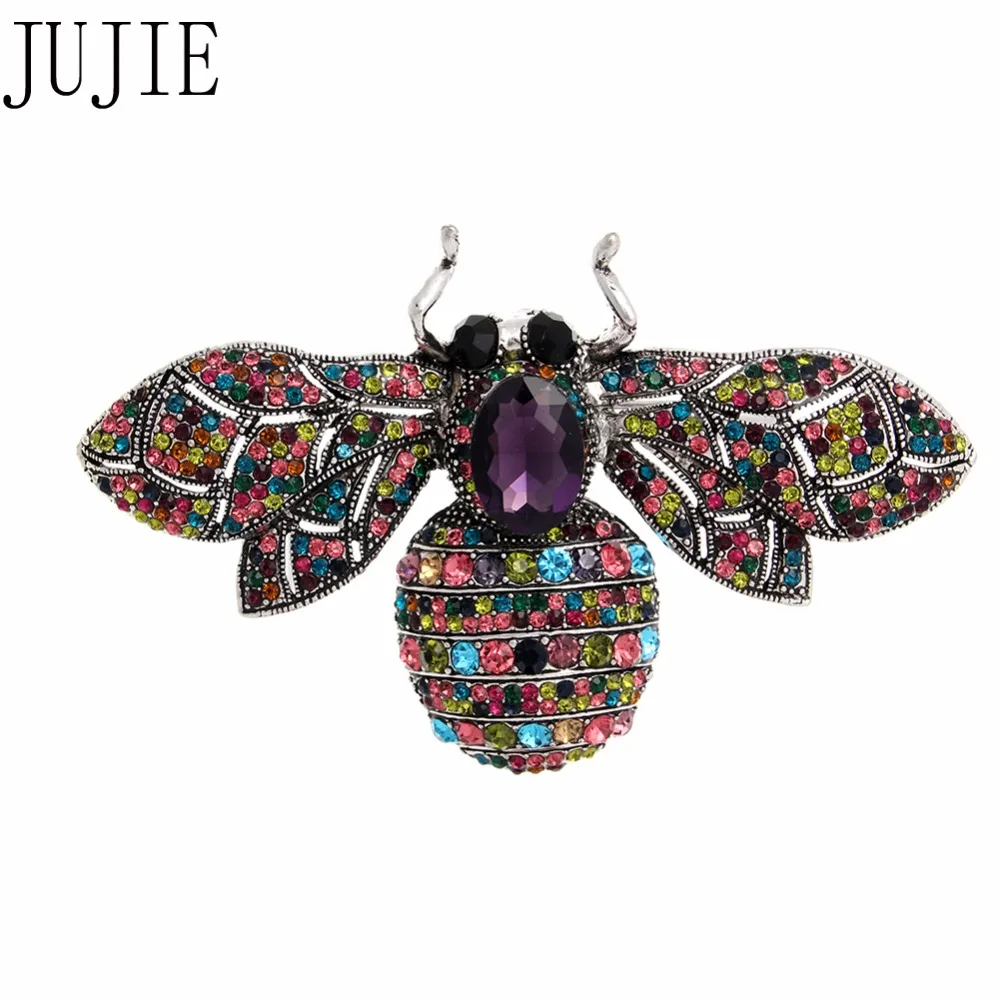 JUJIE винтажные большие разноцветные хрустальные броши в виде пчел для женщин оригинальная брошь в виде насекомых на булавке с отворотом, ювелирные изделия в виде животного, Прямая поставка