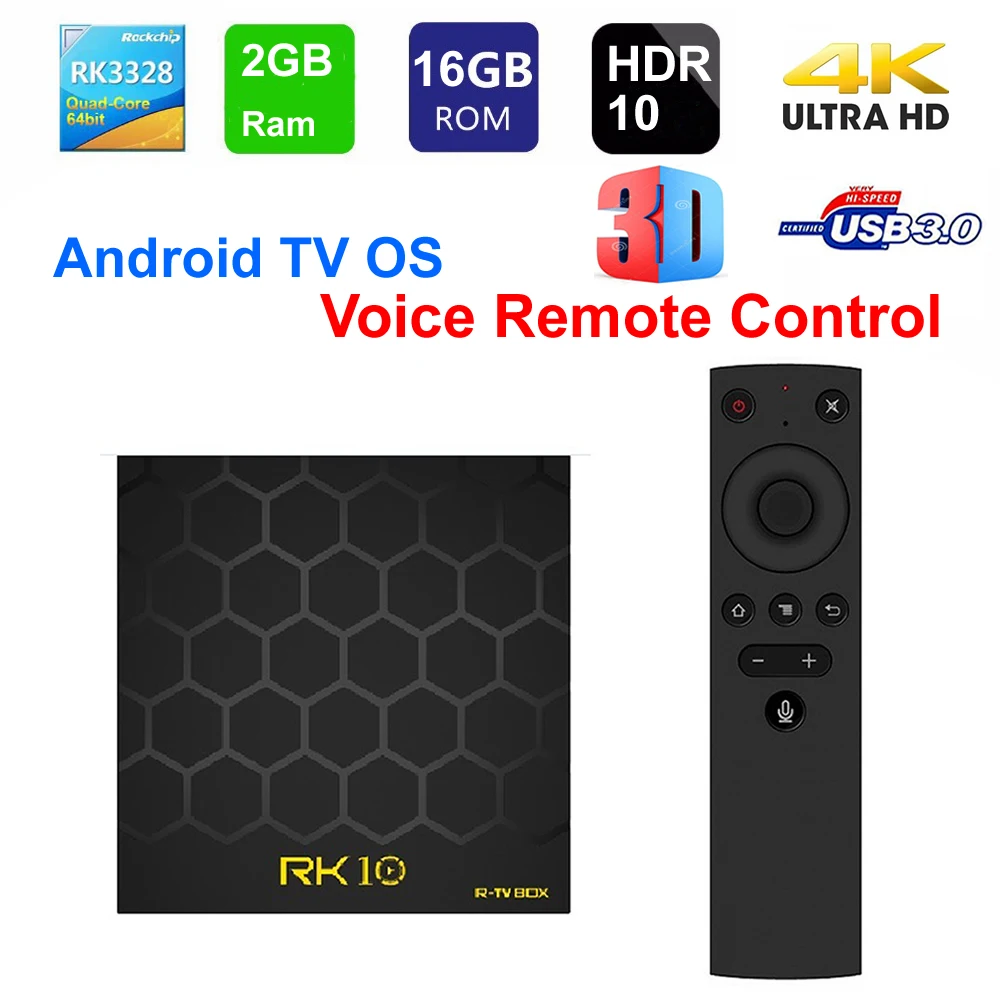 

RK10 Smart TV Box Android TV OS With Voice Remote Control RK3328 Quad core 2GB RAM 16GB ROM WIFI USB3.0 3D 4K HDR10 Set-Top Box