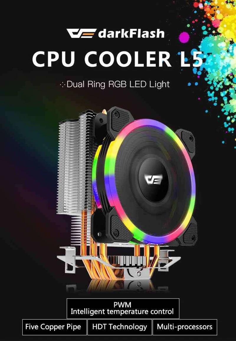 Aigo 5 тепловых труб кулер для процессора радиатор Led RGB TDP 280 Вт теплоотвод AMD Intel Silent 120 мм 4Pin PC процессор Охлаждающий радиатор вентилятора вентилятор