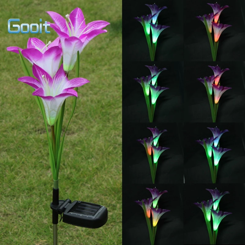 Purple LED Solar Power Lily Flower Garden Stake Light Color Changing Outdoor Garden Path Yard