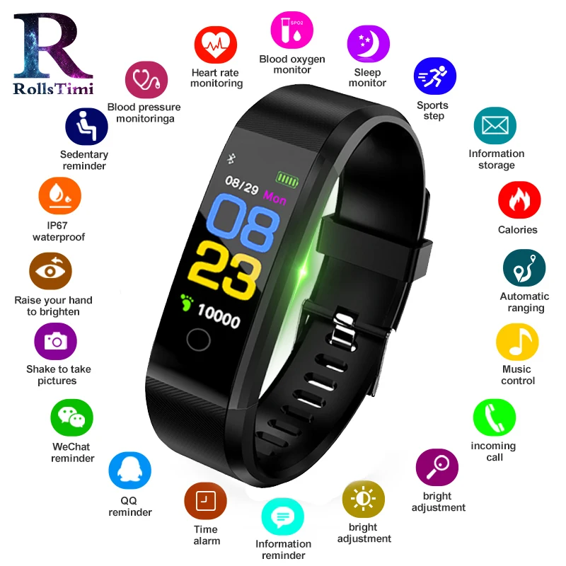 

Men's Smart Watches Waterproof Fitness Tracker Sports Wristband Pedometer Heart Rate Women Sports Smart Bracelet for IOS Android