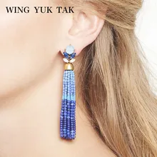 Крыло ЮК Tak серьги в богемном стиле Новое поступление акрил ручной мяч длинные бусы с кисточкой серьги стержня для Для женщин Лидер продаж Brincos