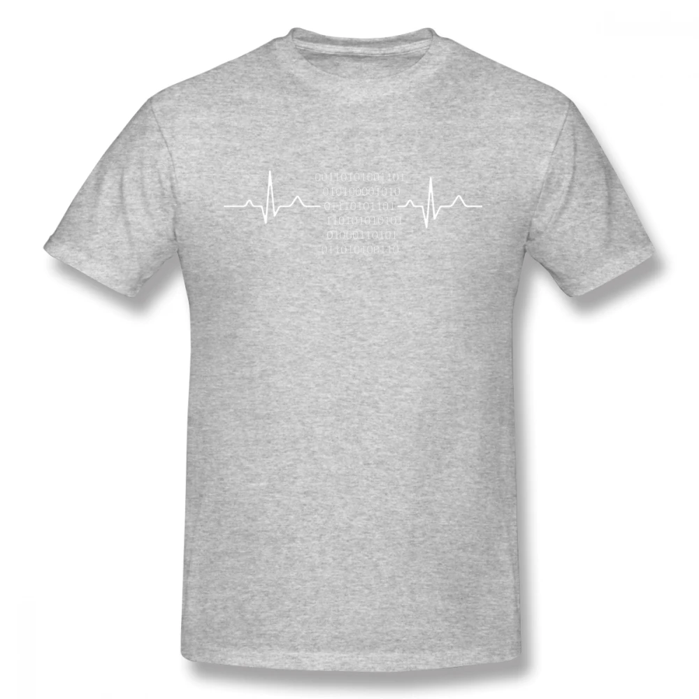 Heartbeat программиста Мужская футболка хип хоп пары 4XL 5XL 6XL с круглым вырезом хлопок короткий рукав Забавные футболки - Цвет: Серый