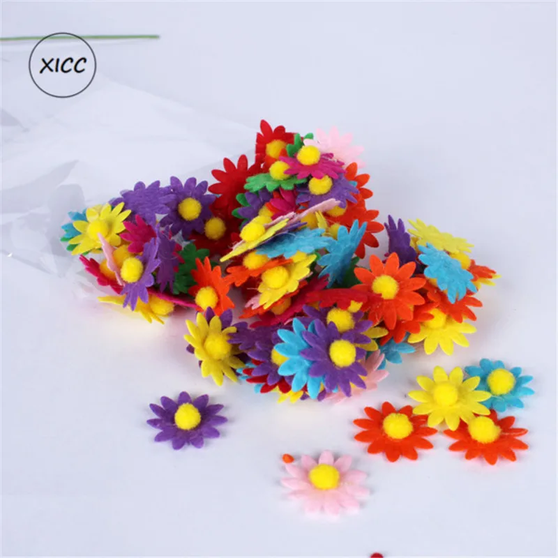 XICC 100PCS Colorful Nonwoven Round Flower Wool Felt Fabric Hair rope DIY Handmade Accessory Sticker Applique Patches Felt Pad