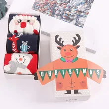 La MaxPa 3pairs/box Women Socks Cartoon Christmas Santa Claus Elk Funny Women Socks Winter Warm New Year Christmas Gift k2057