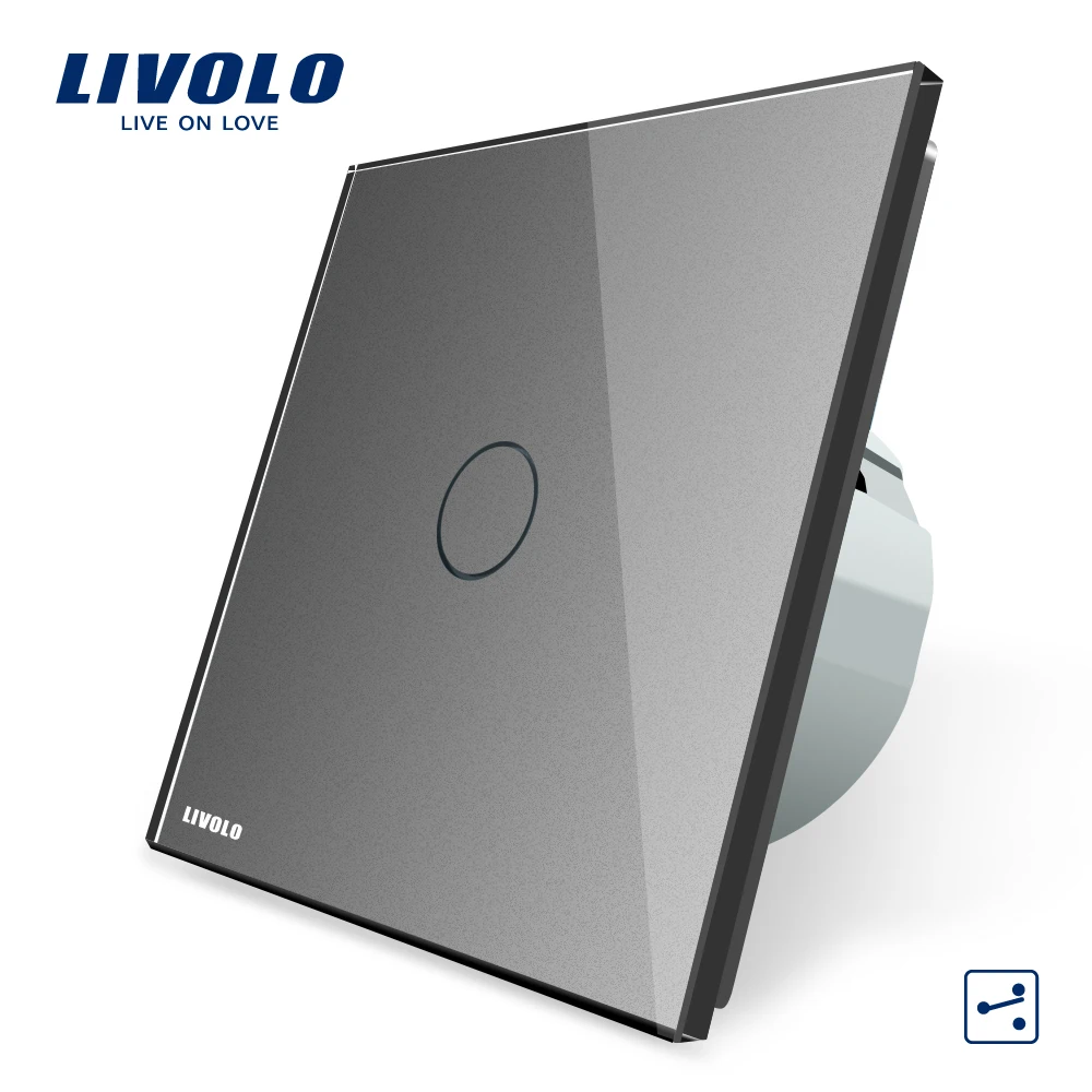 Livolo EU Standard Wall Switch 2 Way Control Switch Grey Crystal Glass Panel Wall Light Touch