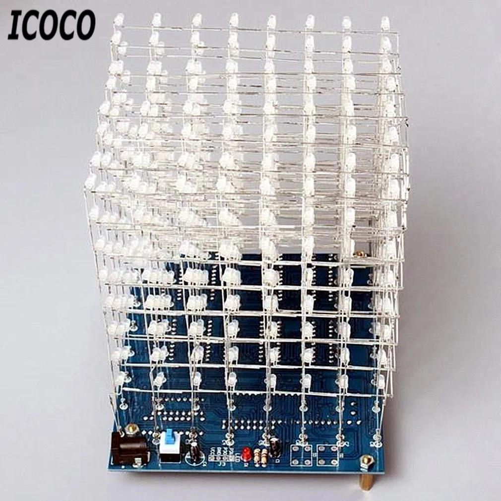 ICOCO 3D Квадрат DIY светодиодный куб комплект 8x8x8 3 мм синий/красный светильник