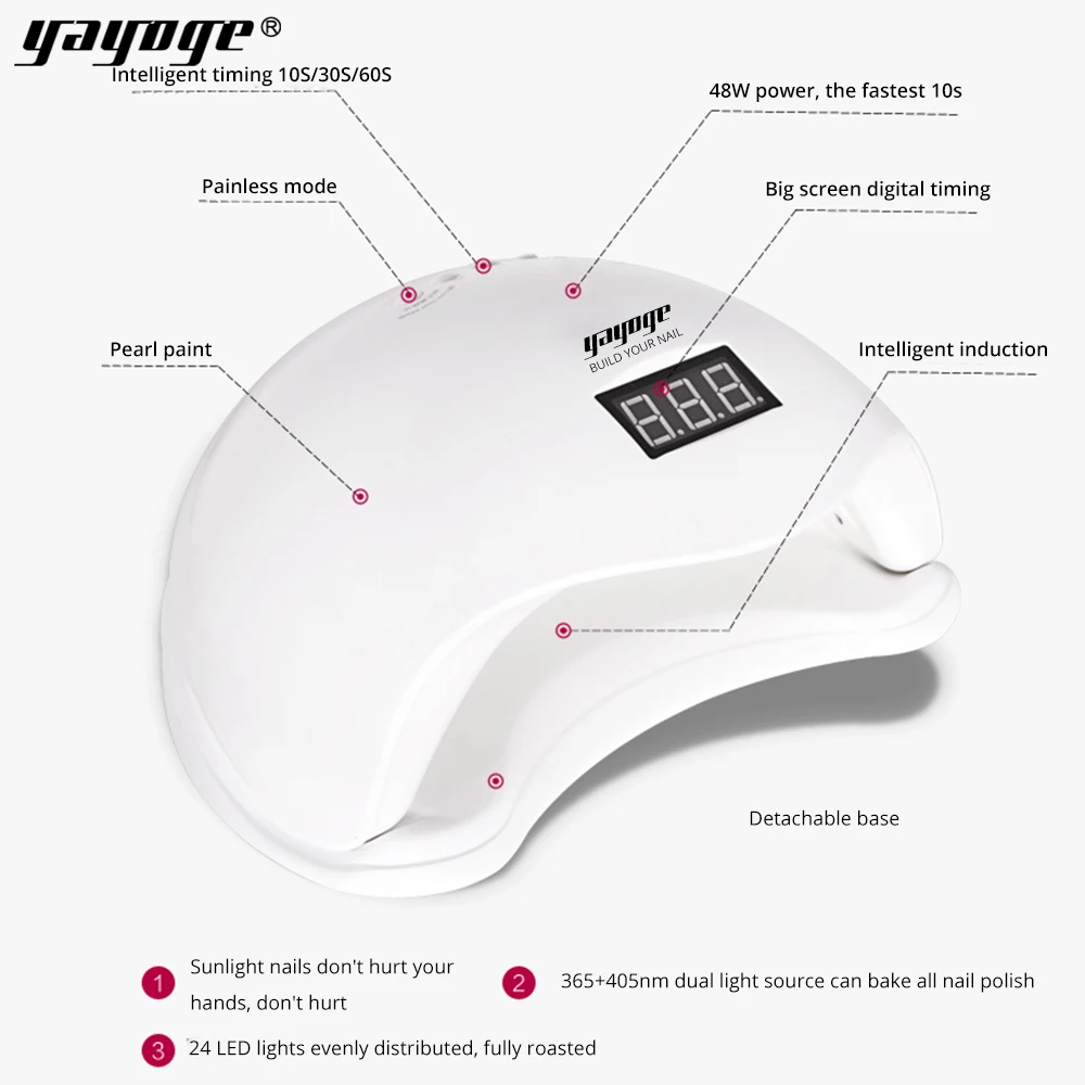 

YAYOGE Nail Dryer For Nails Art 48W UV LED Lamp 4 timing modes hand and foot double-use For All Types Gel Varnish Nail Polish