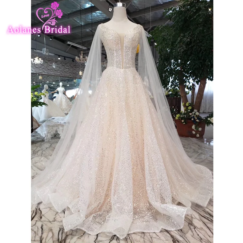 Vestido De Noiva 2019 блестки Свадебные платья Линия без бретелек с длинным рукавом кружева элегантное женское вечернее платье Свадебные плащ для