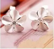 Новое поступление 2016 Лидер продаж цветочный дизайн 925 серебро и Блестящий Цирконий ladies'stud серьги оптом 1 пара/лот