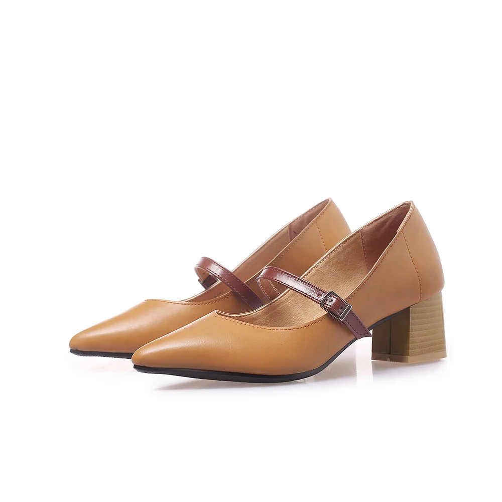 Новые удобные женские туфли-лодочки коричневого и абрикосового цвета, модные туфли на среднем каблуке, женские школьные туфли, большие и маленькие размеры 11, 32, 43, 46, EB98 - Цвет: Brown