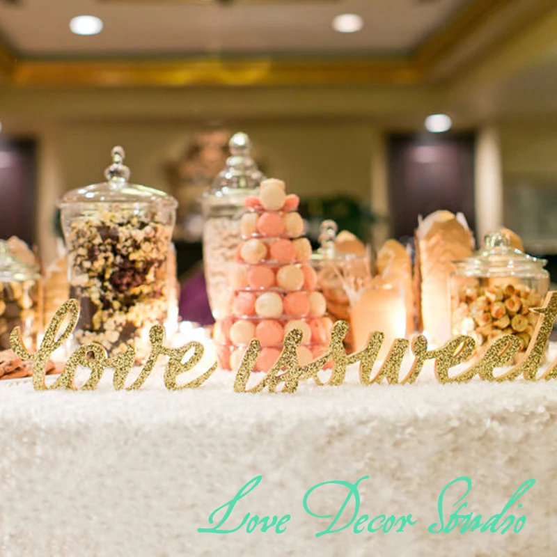 4.5"tall FREESTANDING "Love Is Sweet" Sign Set Wedding Sign for Candy Desser or Wedding Table Decor- Wooden Signs for Wedding