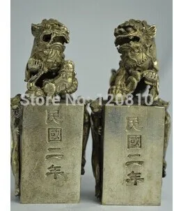 

China Collectibles Decorated Copper Handwork Kylin Pair Seal Statue