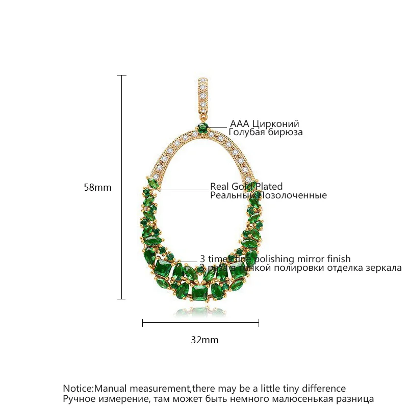 Luoteemi Ослепительная Богемия себе большой Овальный мотаться Висячие серьги для Для женщин зеленый CZ Ювелирные изделия из кристаллов и Интимные аксессуары