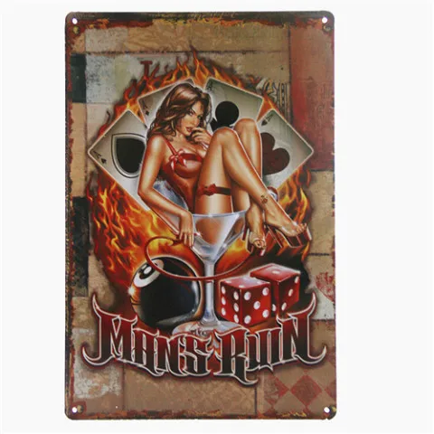 DL-TIN гаражный Знак pin up hot rod человек пещера художника на работе металлический знак 8x12 дюймов - Цвет: Коричневый