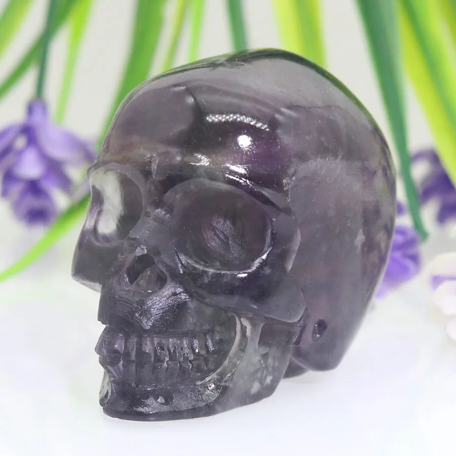 

2"BLACK GRAY FLUORITE Handmade Carved Crystal Skull Crystal Realistic Crystal Healing Furnishing Articles Figurine TD81