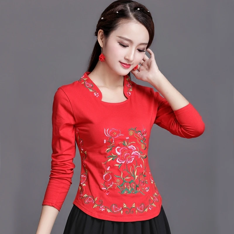 

New T Shirt Women Long Sleeve Spring Tops Fashion 2019 T-shirts For Women Vintage Embroidered T-shirt Camisas Femininas