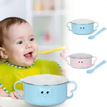 Детская соска для кормления ложка твердого поставки изогнутая Детские Нержавеющая сталь миска-термос столовая посуда для малышей Кормление блюдо с ложкой