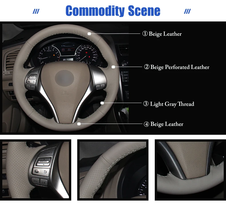Бежевый натуральный кожаный Автомобильный руль Крышка для Nissan Teana Altima 2013- X-Trail QASHQAI Rogue