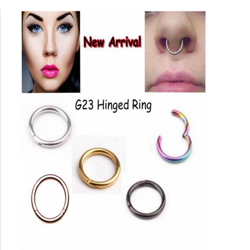 1PC G23 Titanium 16G Nose Hinged Segment Ring 6 12mm Septum Clicker