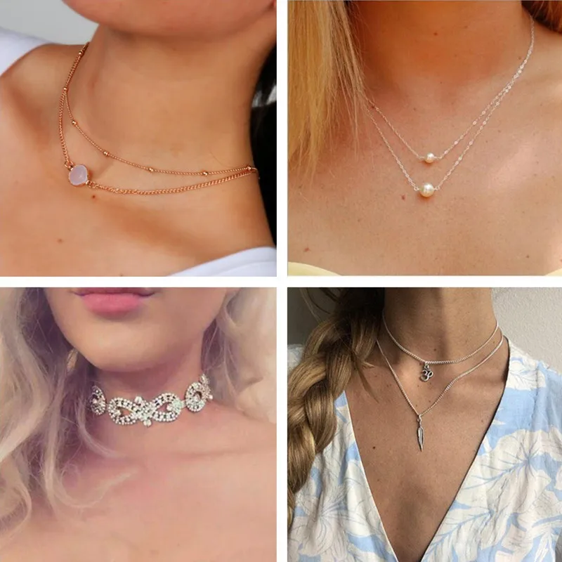 Seblasy Bohemia Multi-Layer Hamsa Hand Heart Cross Crystal Star Tassel Chain Necklaces Pendants for Women Birthday Gifts Jewelry | Украшения