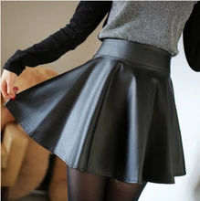 Fashion High Waist Skirts Womens Skirt Women Caual Elastic Waist Mini Pleated Leather Skirts Female Saias Femininas A2