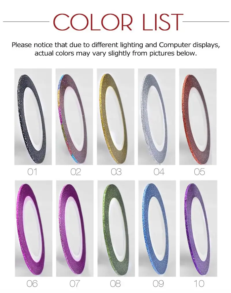 Розалинд 10 Цвета 1 мм матовый Цвет рулонов 1 мм полоски ленты линии грубая стили для Неил арта украшения для кончиков ногтей наклейки Красота украшения