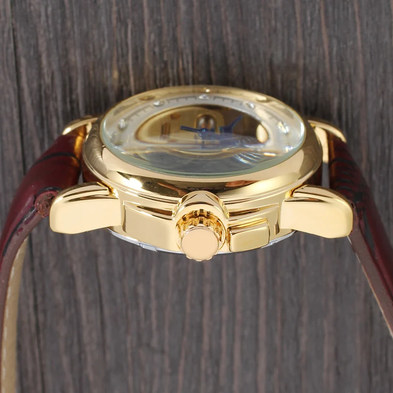 ponteiro azul marrom avermelhado pulseira de couro masculino relógio automático