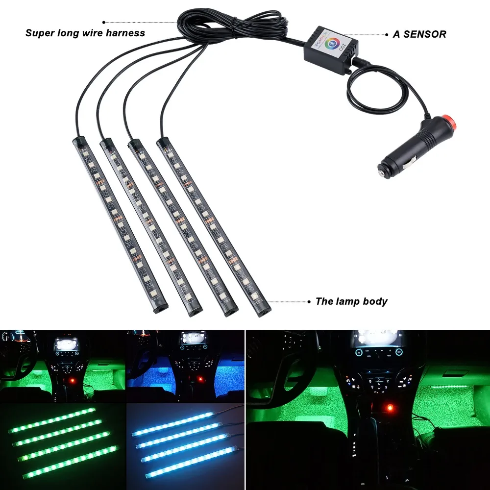 Автомобильный Стайлинг, 12 светодиодный RGB автомобильный атмосферный светильник, приложение, светодиодный светильник, s цвета, декоративные атмосферные лампы, автомобильный интерьерный светильник