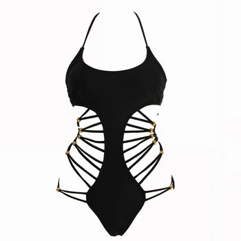

Bikini Halter Black Summer two piece Hollow Out Swimwear Women Set Push-up Swimsuit 2018 Padded Bra With Thong