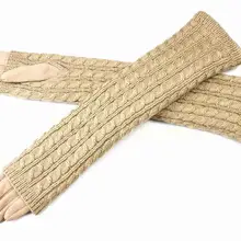 Женские хлопчатобумажные перевернутые кашемировые Длинные вязаные перчатки теплые перчатки увеличивающие повязку наборы двухъярусных можно разрезать по колено