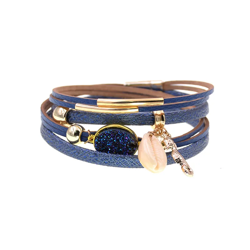 WELLMORE sea horse leather bracelets charm beaded bracelets for women girl gifts Bohemian wrap bracelets wholesale dropshipping