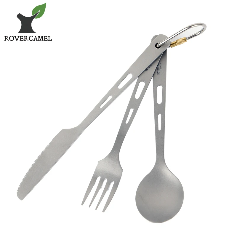 

Rover Camel Pure Titanium Cutlery set Spoon Fork Knife Fortable Outdoor Camping Titanium Ultralight flatware set Ta8106