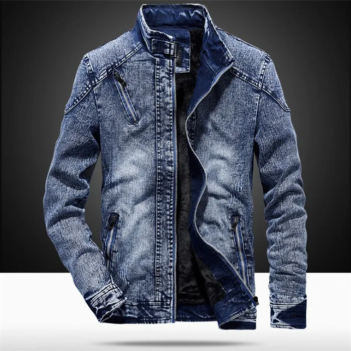 Винтажные джинсовые куртки Мужские осенне-зимние пальто плюс размер с длинными рукавами на молнии Джинсы Верхняя одежда повседневные тонкие для мужчин Xl5116