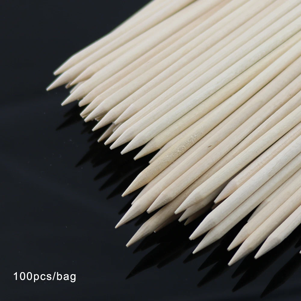 

100pcs Nail Art Orange Wood Stick Cuticle Pusher Remover for Nail Art Care Manicures Angled Orange Sticks Nail Art Tools