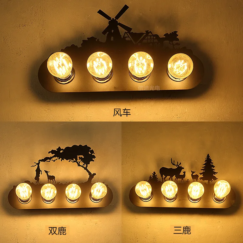 

creative Iron Simple Retro Personality Aisle Bedroom wall lamp Clothing Store Interior Wall Restaurant 4*E27 edsison bulbs A93