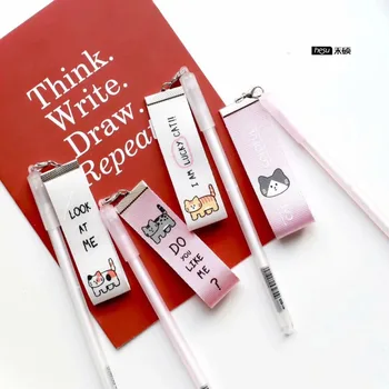 

1X Kawaii Ribbon Cat Gel Pen Rollerball Pen School Office Supply Student Stationery Black Ink 0.5mm