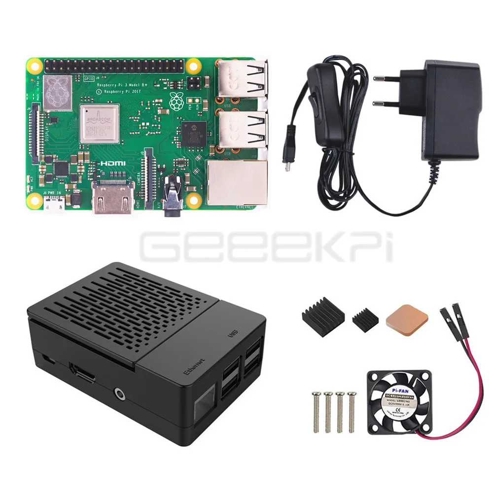 GeeekPi бесплатный подарок! Прозрачный ABS чехол Hestsink сумка вентилятора! Raspberry Pi 3 B Plus RPI 3b Plus 1 ГБ ОЗУ 1,4 ГГц 64 бит процессор WiFi - Комплект: Комплект 3