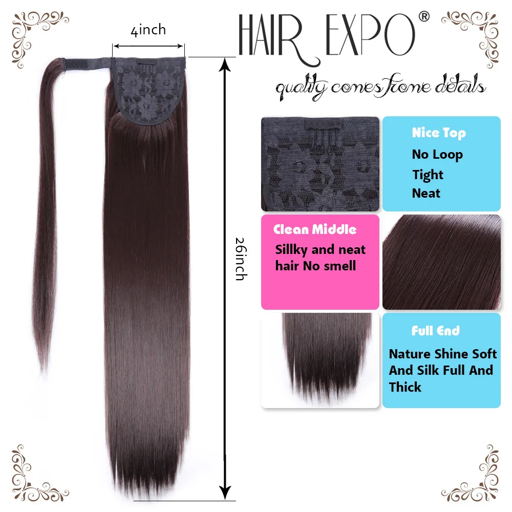 Hair Expo City 26inch Long straight Ponytail Real Natural Clip in Ponytail Hair Extensions Wrap Around Synthetic Hair Piece