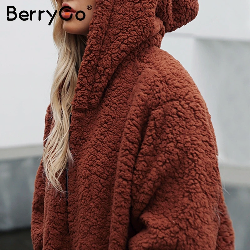 BerryGo искусственная овечья шерсть Толстая Женская куртка пальто размера плюс