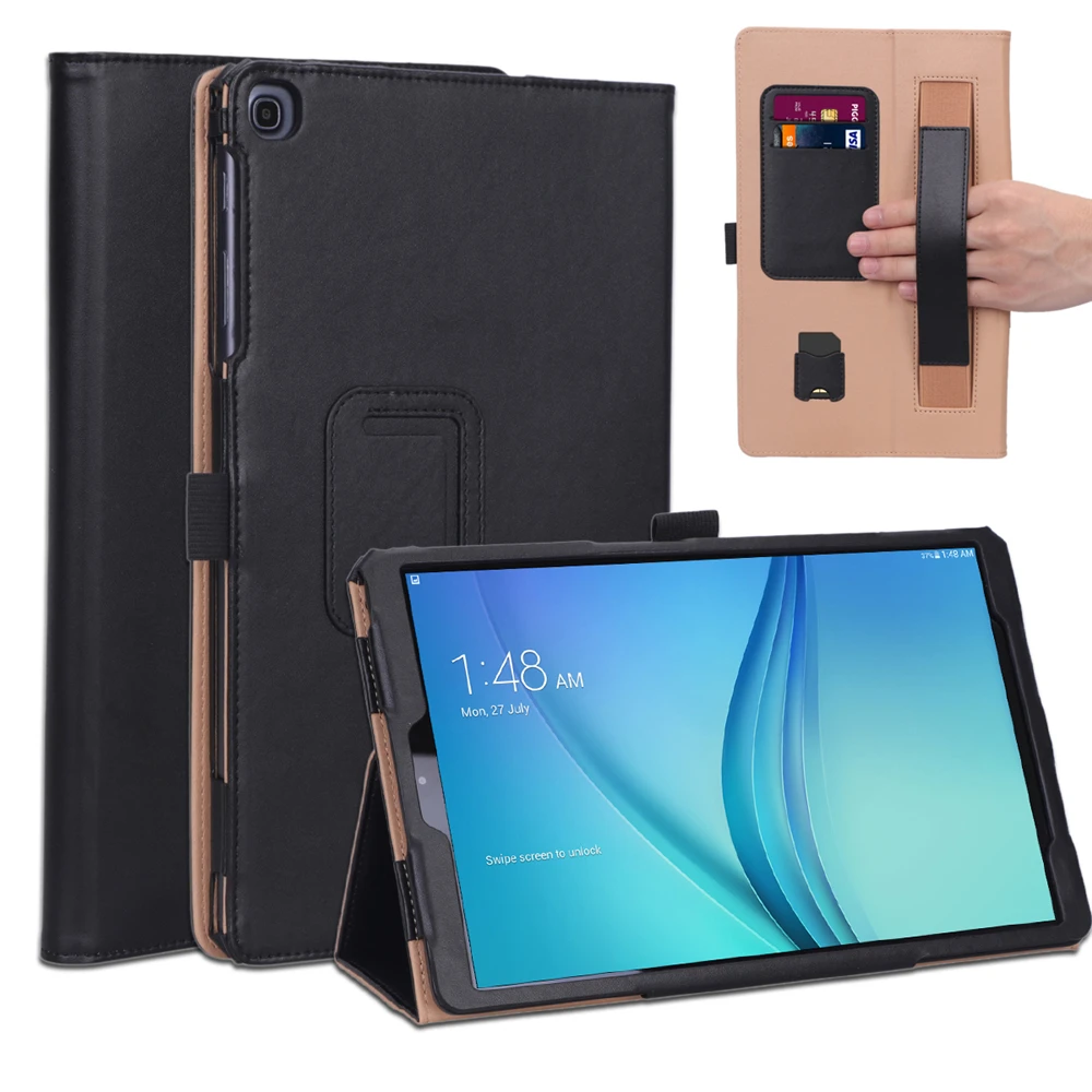 Для Samsung Galaxy Tab A 10,1 T510 T515 PU кожаный чехол для планшета откидная подставка, гнездо для карточек с ремешком на руку и держателем для ручек - Цвет: Бежевый