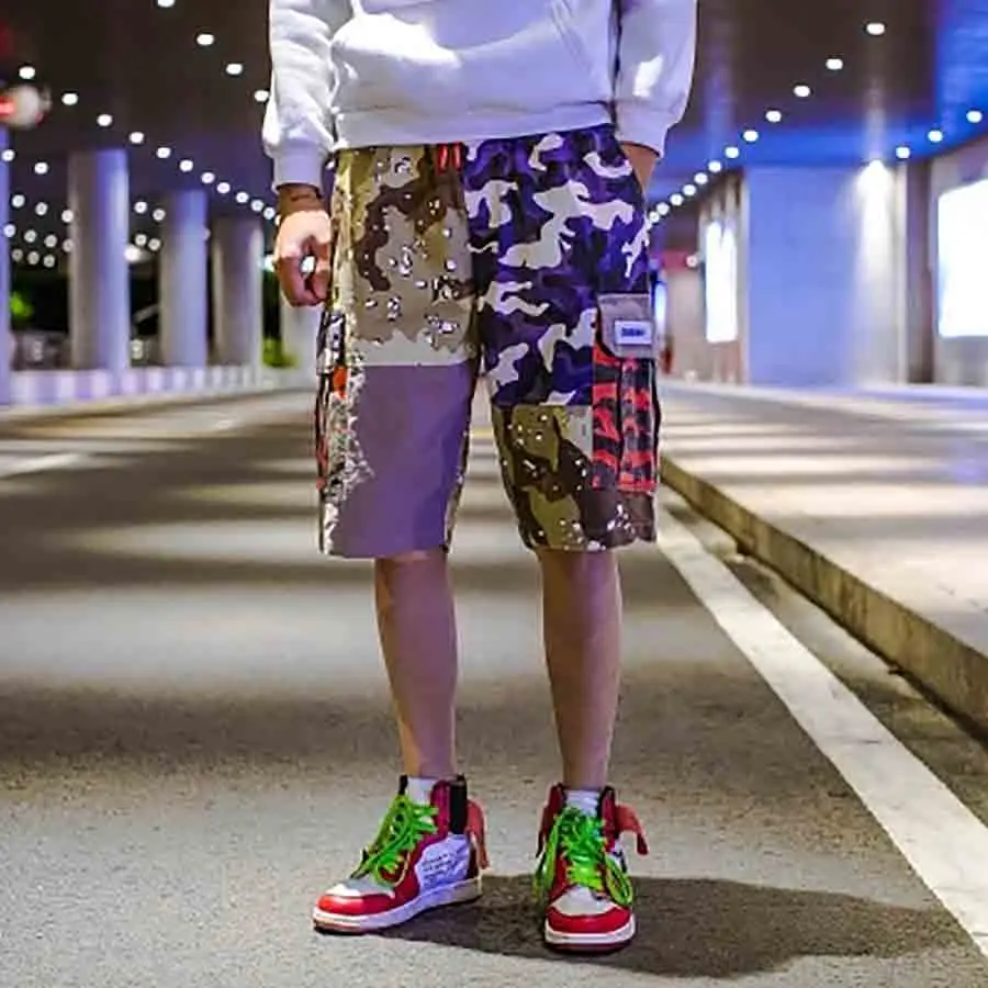 Colorful Casual Shorts Summer Men Hip Hop Floral Print Military
