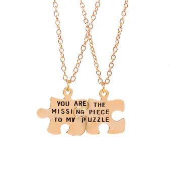 

Free Shipping 12sets/lot Euro-American Fashion Best Friend Stitching Lover Necklace Letter Alloy Jewelry Valentine's Day Gifts