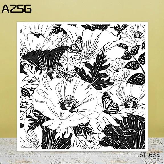 AZSG Blooming Flowers Butterfly Clear Stamps For DIY Scrapbooking Decorative Card making Craft Fun Decoration Supplies 14x14cm - Color: ST-685