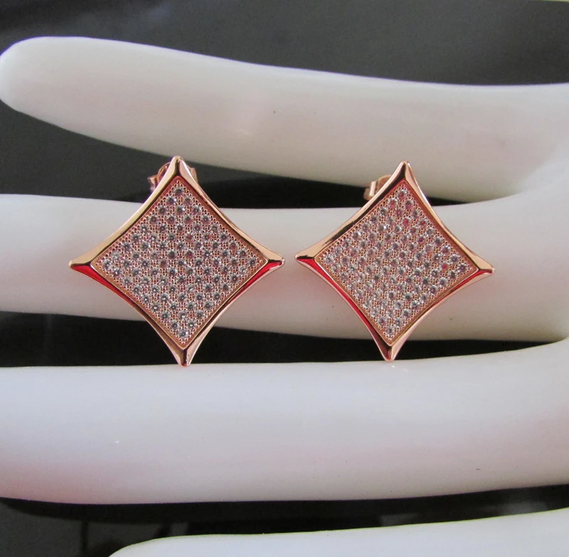 high quality hiphop Square Earrings Trendy Plated Gold Stud Earring CZ